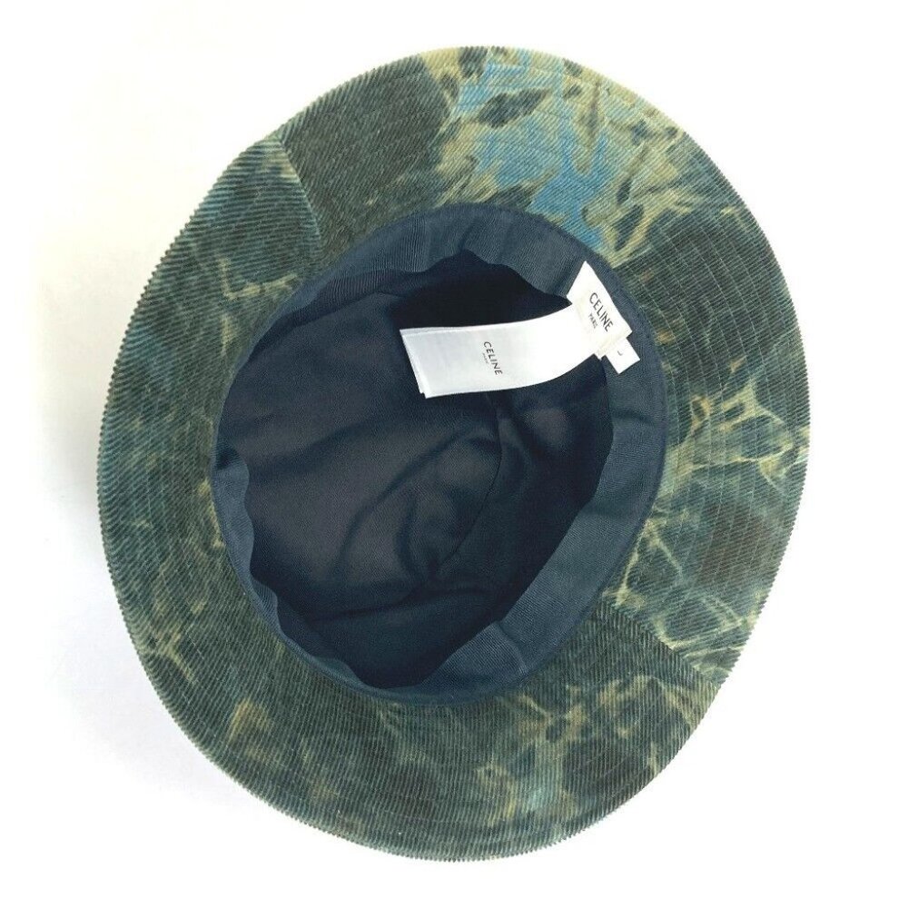 Authentic CELINE 2AU5B214Q Corduroy tie-dye logo hat Bucket hat cotton Green - Picture 5 of 8